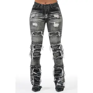 Amerya Grey Wash Distressed Stacked Flare Jean