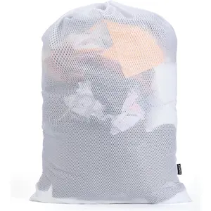 1Pack XL Heavy Duty Mesh Laundry Bag, Machine Washable Large Dirty Clothes Organizer with Drawstring, Fits Laundry Baskets or Hampers Essentials for Dorm, College, Travel, Camp,  - 24" x 36"