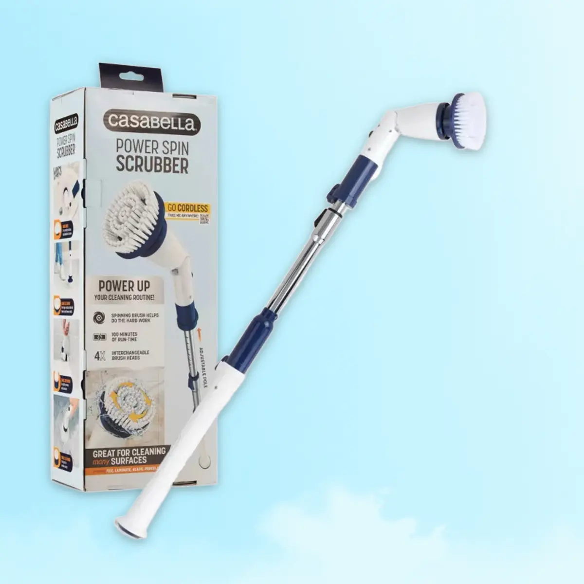 Casabella Extendable Power Scrubber - for Bathroom Kitchen, Extendable Handle