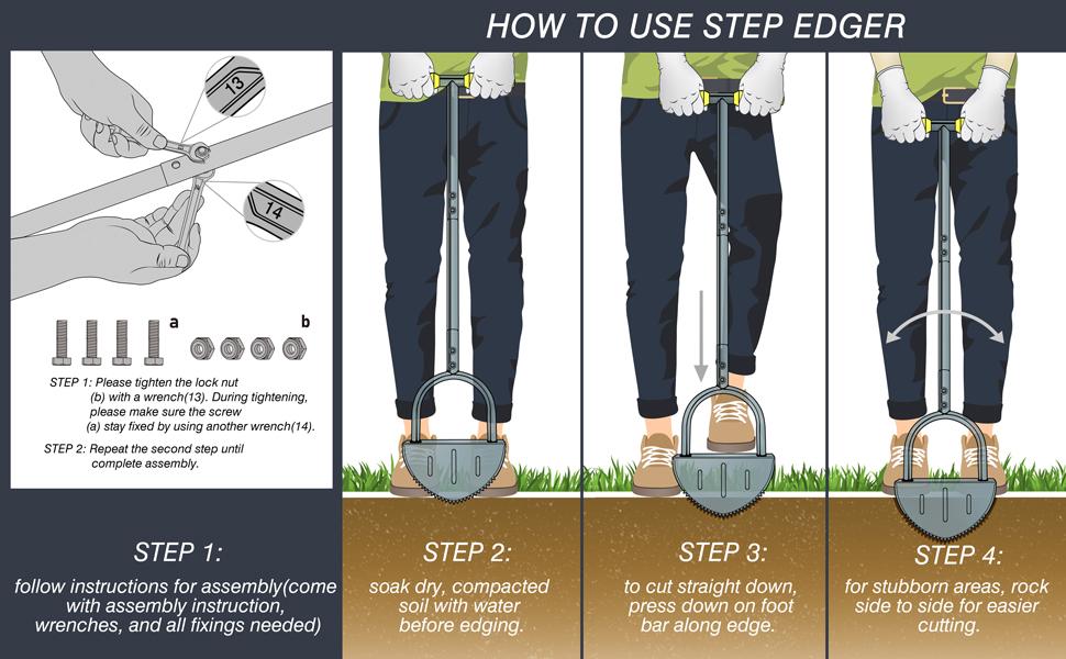 Multi-Functional Garden Flat Shovel.ennvaofficial serrated lawn trimmer, half-moon lawn trimmer with T-handle, long-handled step-by-step trimmer for walkways and lawns, 38inch