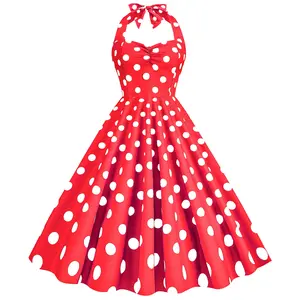 Audrey Hepburn-Inspired, Sexy Retro Yellow Polka Dot Halter Dress, 50s & 60s Vintage Style, Pin-Up Rockabilly Gothic Fashion