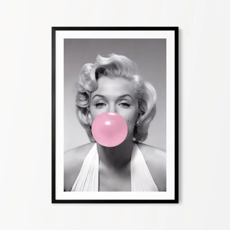 Marilyn Monroe Pink Bubblegum Print - Black and White Print - Marilyn Monroe Art,