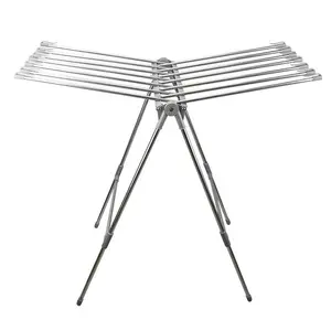 Foldable Stainless Steel Large Capacity Drying Rack Height Adjustable Metal Drying Rack Clothing Ventilated Heavy-Duty Laundry Drying Rack for Balcony and Outdoor Use