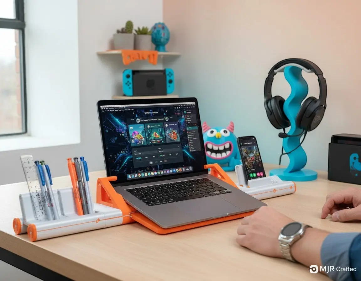 3D Printed Modular Desktop Organizer - Laptop Stand with 15° Angle, Organizes Desk, Study Setup for Home/Work Users, Clean-Look Hub for Office Desk Supplies & Computers
