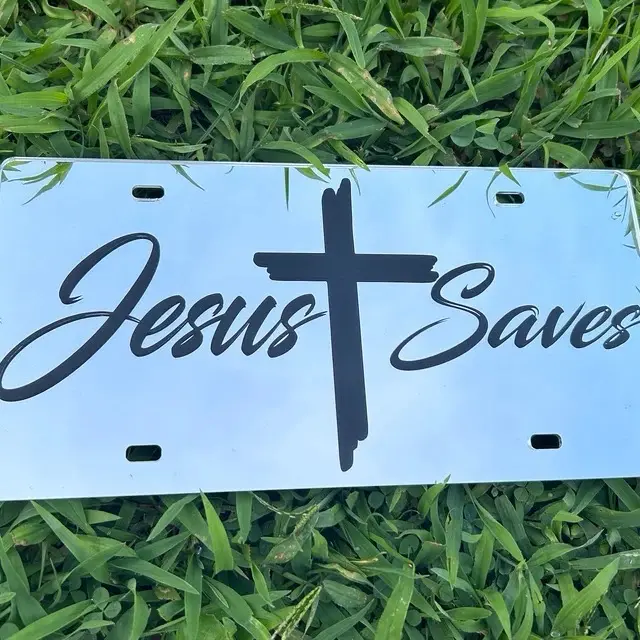 Custom Front License Plate - 12x6 Christian Aluminum Truck Accessory, Jesus Saves Design, Camouflage & Black White Patterns, Semi Truck Accessory, Truck Accessories