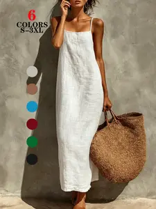 Women's Date Night Maxi Dress, Solid Spaghetti Strap, Retro Lazy Style, Relaxed Fit, Summer Dress for Daily Commute, Vacation, Beach, Cruise, Brunch