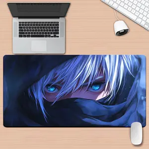 1pc Anime Boy Blue Eyes Desk Mat - HD Print, XXL Rubber Gaming Mouse Pad with Vibrant Hair & Hood Design, Ideal for Office & Computer Setup, Perfect Gift for Anime Fans, Anime Desk Mat |   Vibrant Desk Decor |   Durable Desk Mat, Anime Accessories