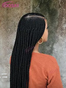 DOSAY 36-Inch Side Part Full Lace Front Braided Wig Cornrow Double Lace Pre-Plucked Synthetic Faux Locs Natural Hairline for Black Women