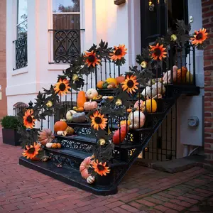 Halloween Fall Maple Garland 5.9 ft, Artificial Autumn Garland Maple Leaf Garland Decoration for Party Door Frame Decor Plastic Sunflower