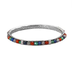 Multi Gemstone 18.00 ctw Bangle Bracelet in Stainless Steel 7.25 In Christmas Gifts