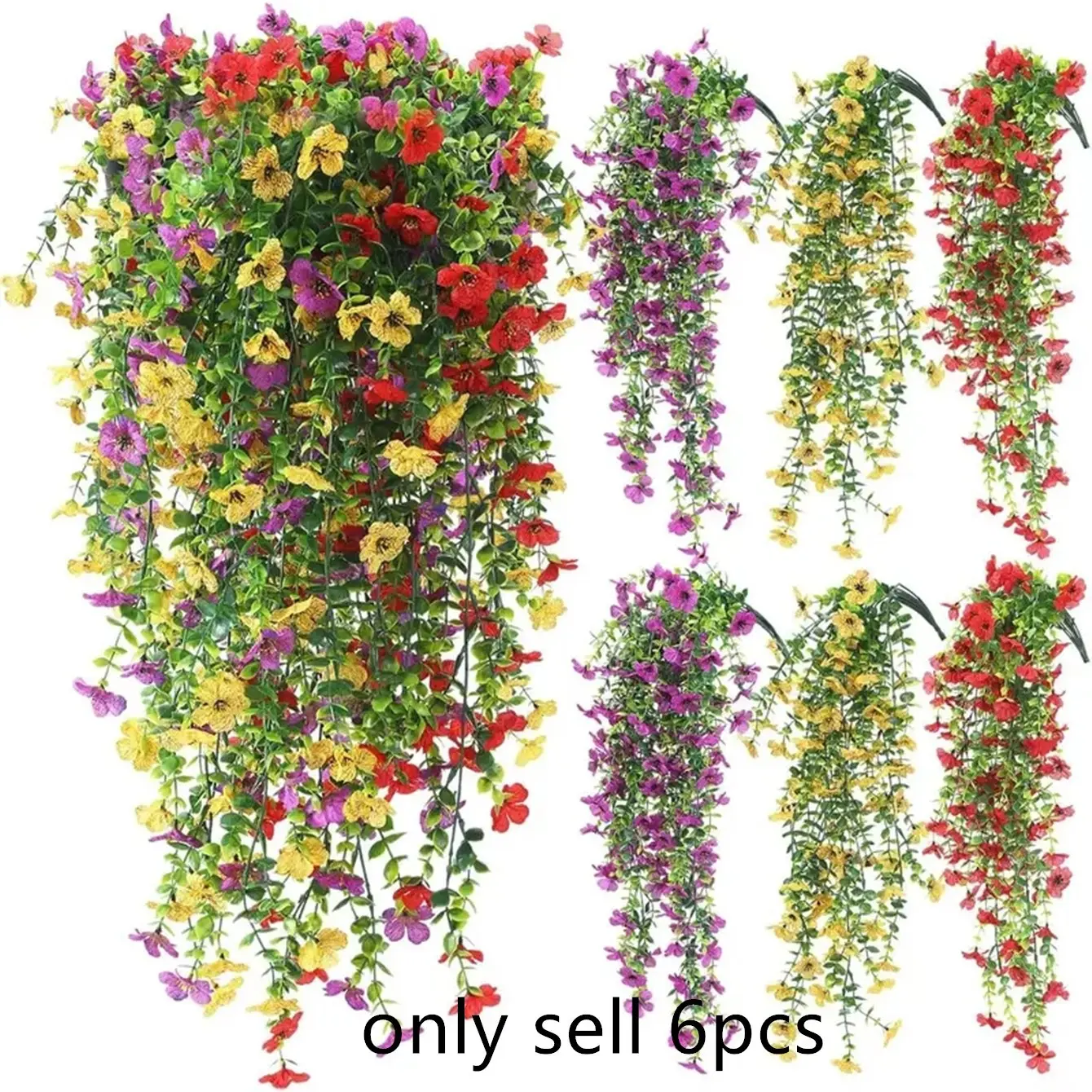 6-Pack Artificial Hanging Plants Set, Vibrant Colors, Decorative Silk Violet Flowers with Eucalyptus Leaves, UV Resistant, Home Garden Decor, Artificial Flower Decorations, Decorative Faux Flowers, Fake Plants Artificial