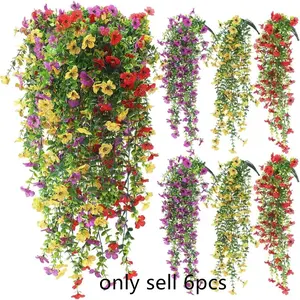 6-Pack Artificial Hanging Plants Set, Vibrant Colors, Decorative Silk Violet Flowers with Eucalyptus Leaves, UV Resistant, Home Garden Decor