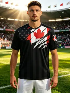 Canada Maple Leaf Soccer Jersey, Base Cool Print, Sporty Training Quick-Dry Short Sleeve, All-Season Geometric Design, Sports Apparel