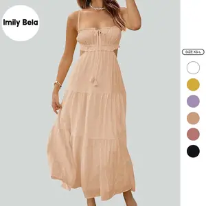 Imily Bela Women's Spaghetti Strap Maxi Dress Summer Sleeveless Side Cut Out Dress Casual Boho Backless Flowy Long Dresses