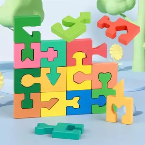 Wooden Shape Puzzle - Colorful Interlocking Block Puzzle for Logical Thinking & Spatial Awareness, Ideal for Creative Play and Cognitive Development, Fun Brain - Teasing Toy for All Ages educational stacking  puzzle