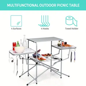Maxmass Foldable Camping Table Outdoor Kitchen Portable Grilling Stand Folding BBQ Table