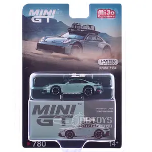 Mini GT Porsche 911 Dakar Shade Green Metallic Limited 1/64 Diecast Model Car with Roofrack and Luggage, Model 780
