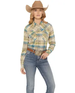 Shyanne Women's Women'S Plaid Print Long Sleeve Button-Down Flannel Shirt - Srfa25w19-Crm