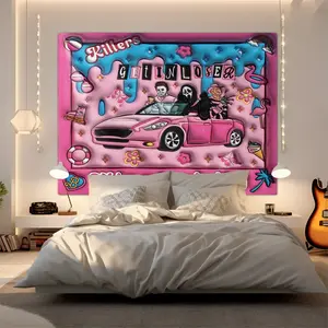 Barbie Style Horror Killer Parody Themed Tapestry, Tapestry Wall Mural, Bedroom Wall Tapestry, Home Digital Printed Tapestry, Personalized Wall Decoration, Bedroom, Living Room Wall Art Decoration, Colored Digital Printed Wall Decoration