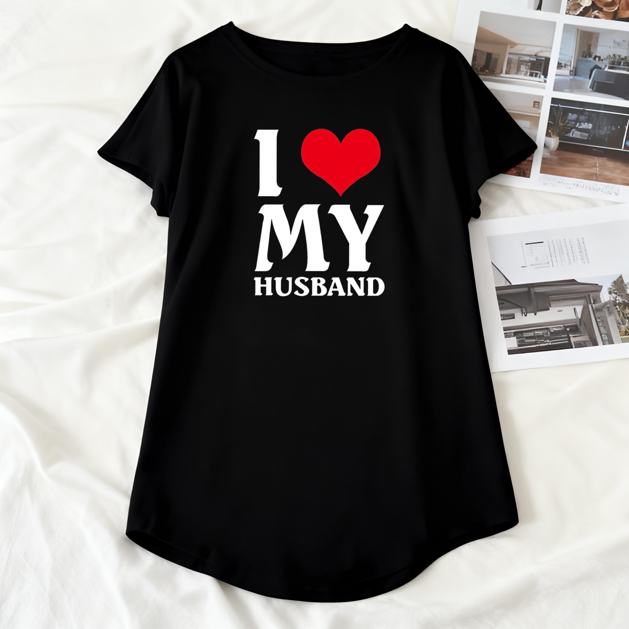 Women's Casual Summer Dress, I Love My Husband Print, Loose Fit, Breathable, Comfortable, Wear-Resistant, Wrinkle-Resistant Daily Wear