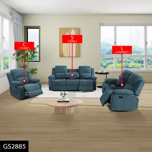 Fabric Recliner Sofa Set, 3 Piece Manual Reclining Couch for Living Room Furniture Set, Modern Reclining Sofa with Pull-Down Table/Cup Holder/Storage for Home, Apartment