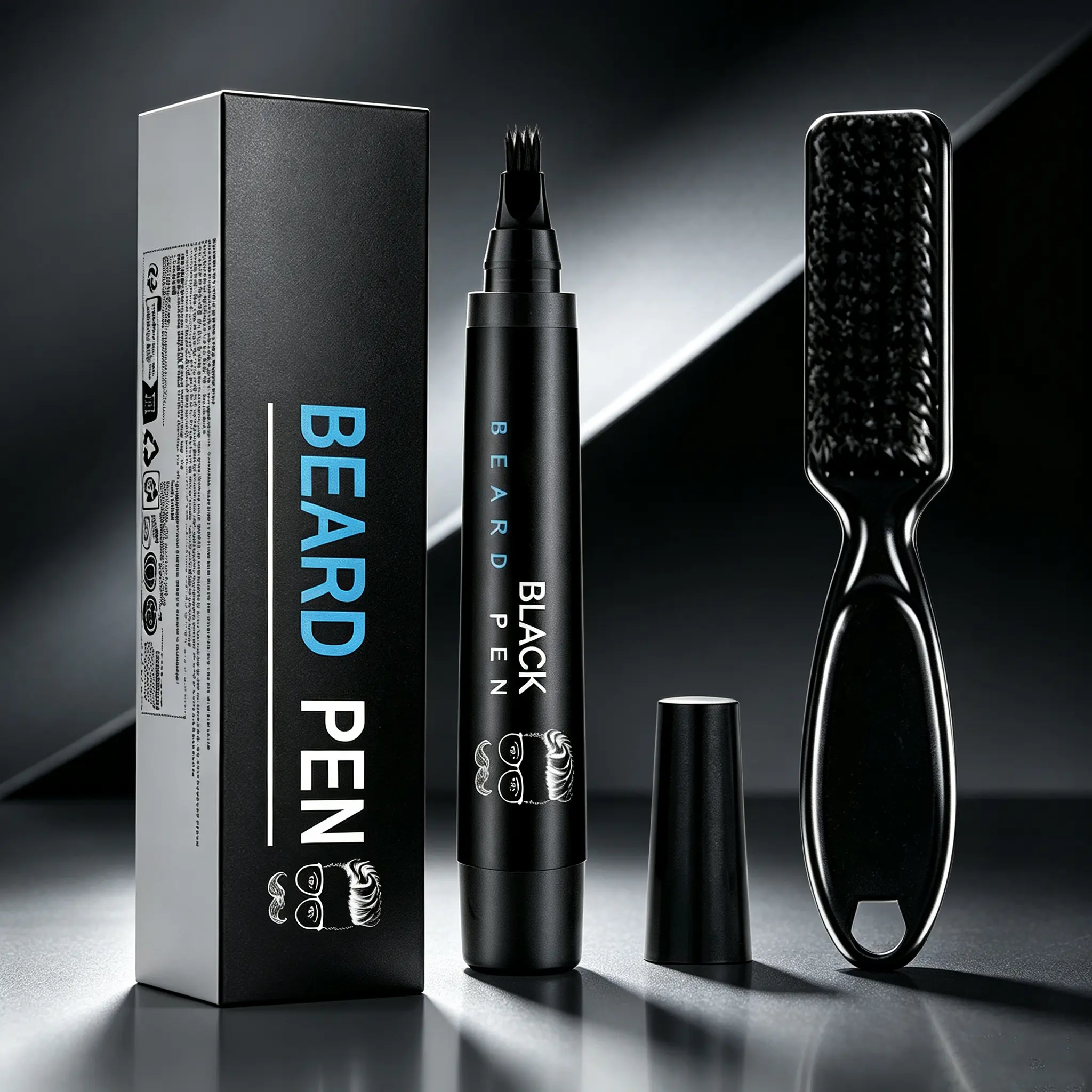 Beard Filler Pen For Men, Beard & Mustache Pencil With Beard Brush, Waterproof Long-Lasting Beard Makeup For Natural Fuller-Looking Beard, Easy Grooming Kit