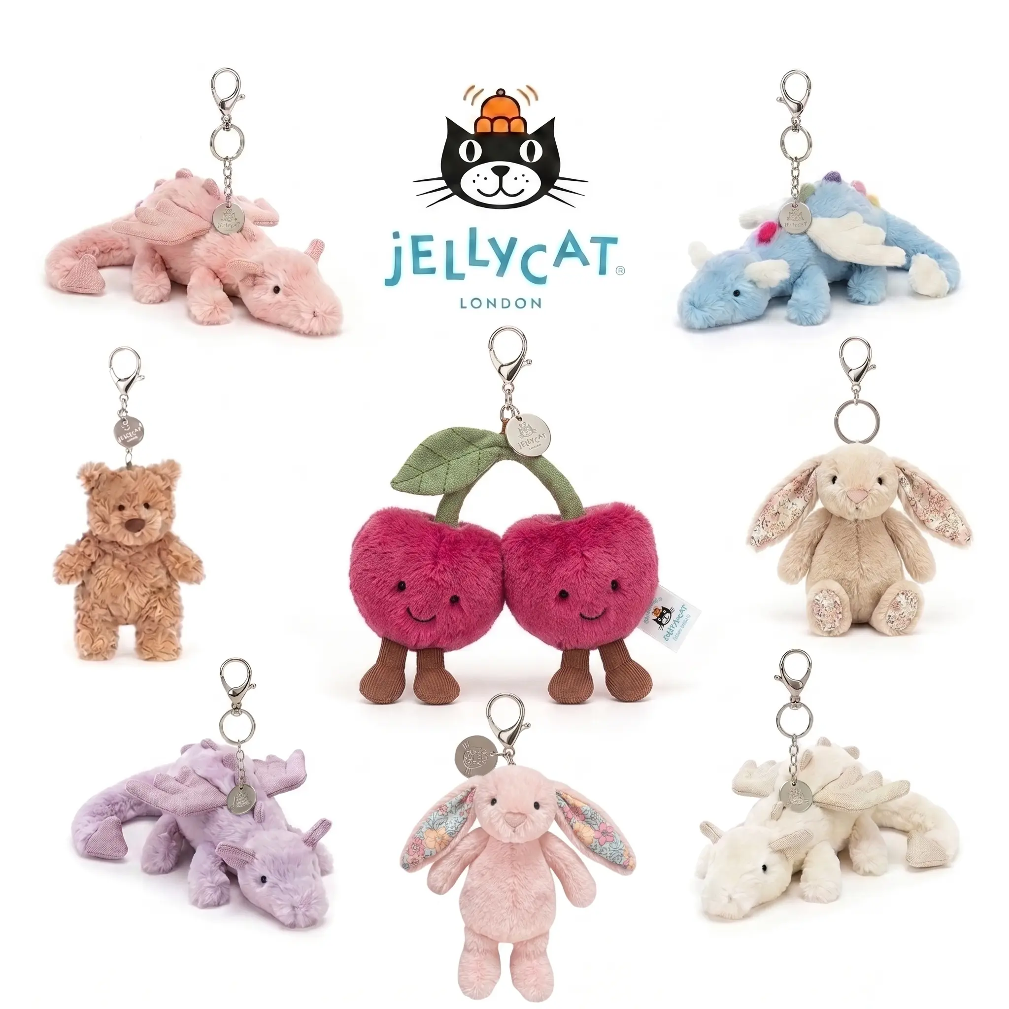 Jelly Cat Plush Bag Charm Collection, Adorable Plush Keychain, Cute Soft Coffee Bag Accessory, Adorable Cloud Gift for Her, Bag Charm