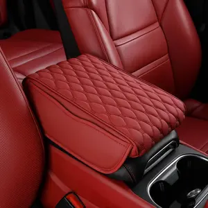 Car Center Console Cover, Leather Car Armrest Cover with 2 Side Pockets, Memory Foam Soft Auto Armrest Cushion Pad, Universal Vehicle Arm Rest Protector
