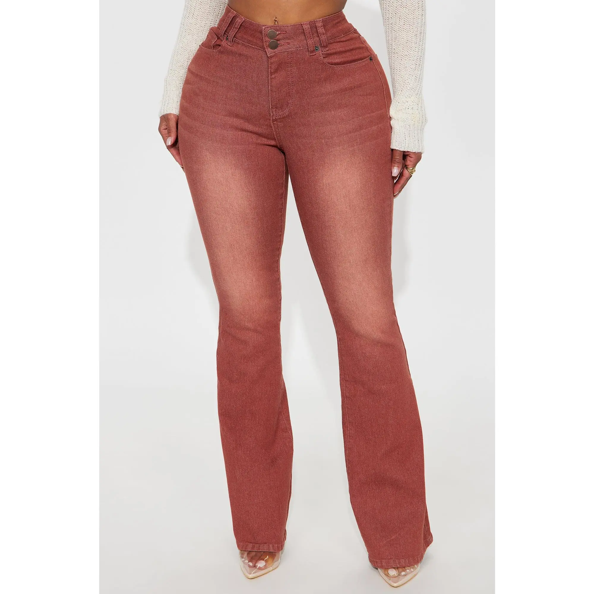 Fatal Attraction Stretch Flare Jeans - Burgundy