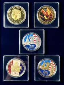5PCS 40mm USA 1776-2026 Commemorative Coin - 250th Anniversary Patriotic Collectible Medallion - Gold Plated History Keepsake