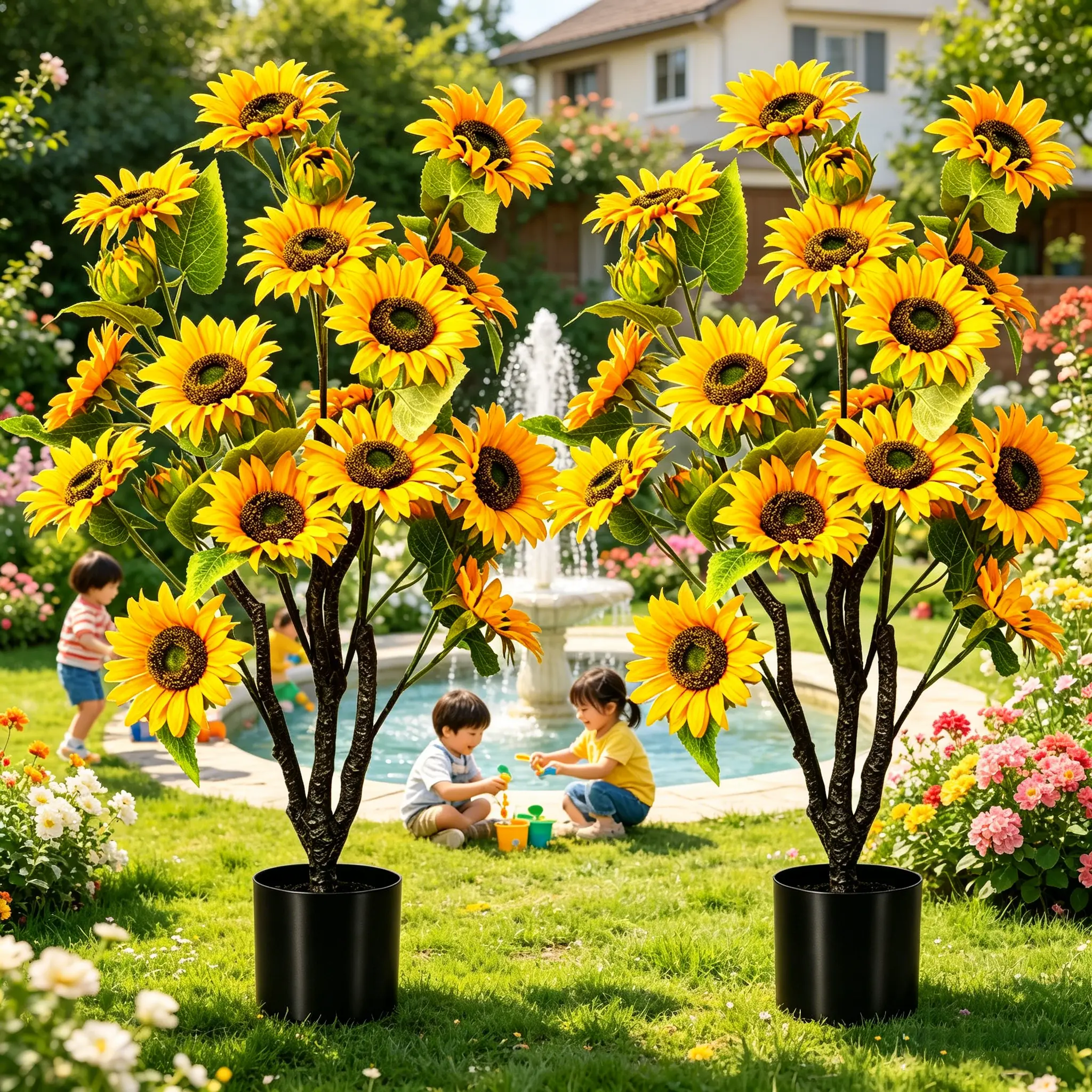 Artificial Sunflower Tree Potted Plant36 Inch one-Pack(3 FT), Faux Large Sunflower Bonsai with Black Planter, Realistic Fake Floral Tree for Indoor Home Decor