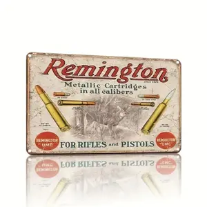 Vintage Remington Guns & Ammo Metal Sign, Iron Wall Art, Perfect for Cabin Decor, and Adding Charm to Home Rooms, Home Decor, Western Decor