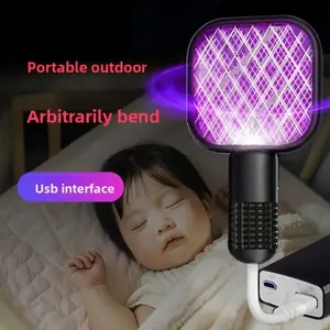 Portable Electric Fly Swatter & Mosquito Killer, USB Rechargeable Bug Zapper Racket with LED Attracting Light, Safe Indoor Outdoor Pest Control for Home Bedroom Baby Sleep Travel Use