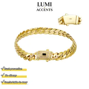 14K Gold Plated 8mm Miami Cuban Link Bracelet - Unisex Fit, 2 Sizes (7.5in & 8.5in), Diamond Accent Clasp, Waterproofed, Tarnish Free, Hypoallergenic, Daily Wear Miami Link Chain, Luxury TikTok Trending Fashion Accessory, Gift Option