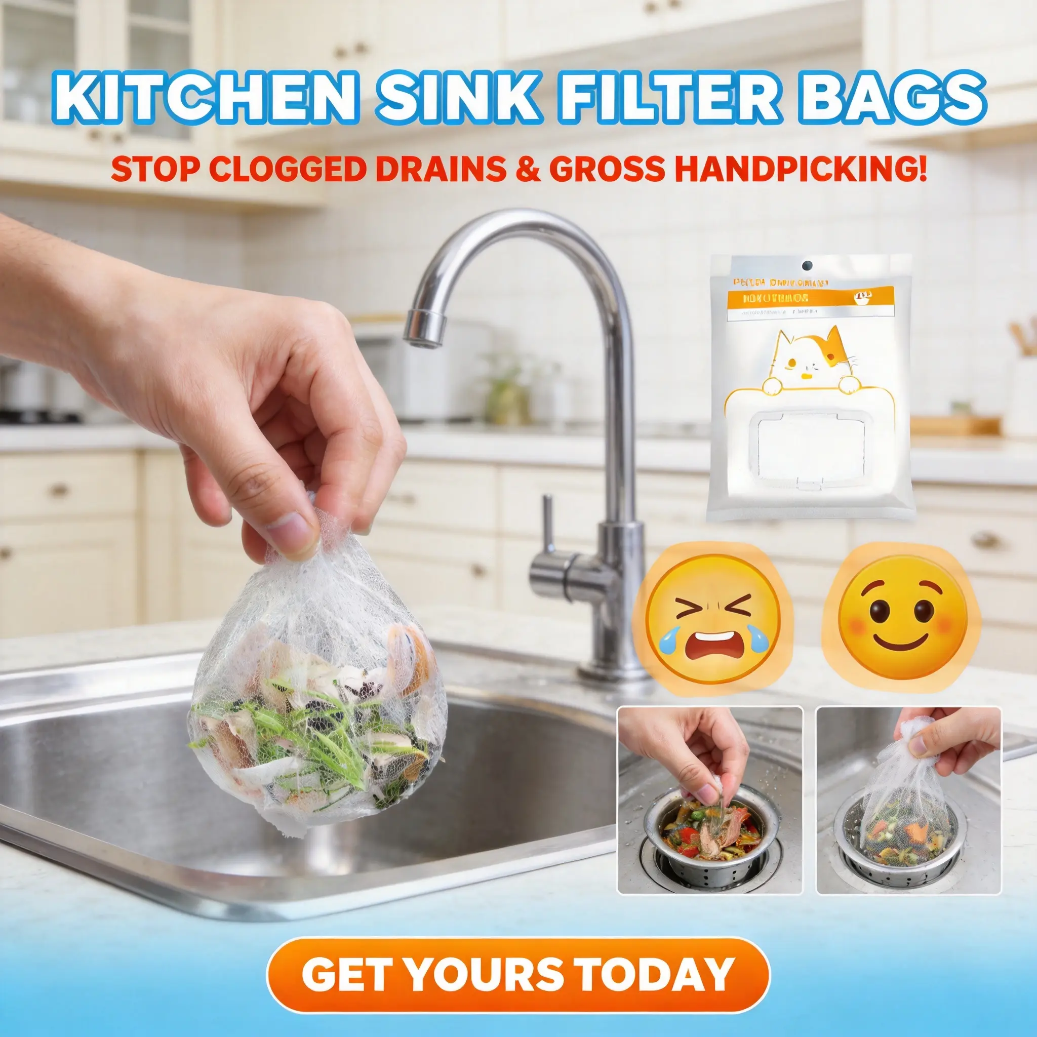 Eco-Friendly Disposable Kitchen Sink Strainer Mesh Bags - Anti-Clogging Filters, Environmentally Conscious Materials, All Drain Sizes Fit, Balcony Drain Compatibility, Fits Kitchen/Bath, Hair & Debris Trap, No Direct Contact, Lift-And-Toss Clean