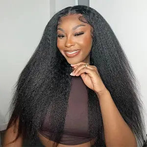 Moreface Beauty Kinky Straight Lace Front Wigs Human Hair Pre Plucked With Baby Hair 180% Density Yaki Straight 360 HD Lace Full Lace Wig