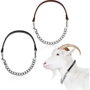Misdary 2 Pcs Goat Show Collar Adjustable Iron Goat Chain Halter 14''-24'' Long for Sheep Horse Dog Cow Calf Farm Animal Supplies Accessories Animal Lovers Gift (14'',Black,Brown)