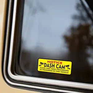 4pcs Dash Cam Warning Stickers, 2.5x1 Inch Vinyl, Self-Adhesive, Matte Finish - "Notice: DASH CAM IN USE" with Camera Icon, Black & Yellow, Perfect for Motorcycles & Vehicles, Vehicle Safety Sticker | Warning Label | Easytoapply Sticker