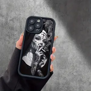 A Cool Matte Phone Case with Cartoon Nun Smoking Pattern, Suitable for iPhone 17 Air/16 Plus/15 Pro Max/14 Pro/13/12/11/XS Max/X Phone Case, Perfect Gift for Family, Friends, Lovers, Boyfriend, Girlfriend, Best Choice for Holiday Gifts TY482