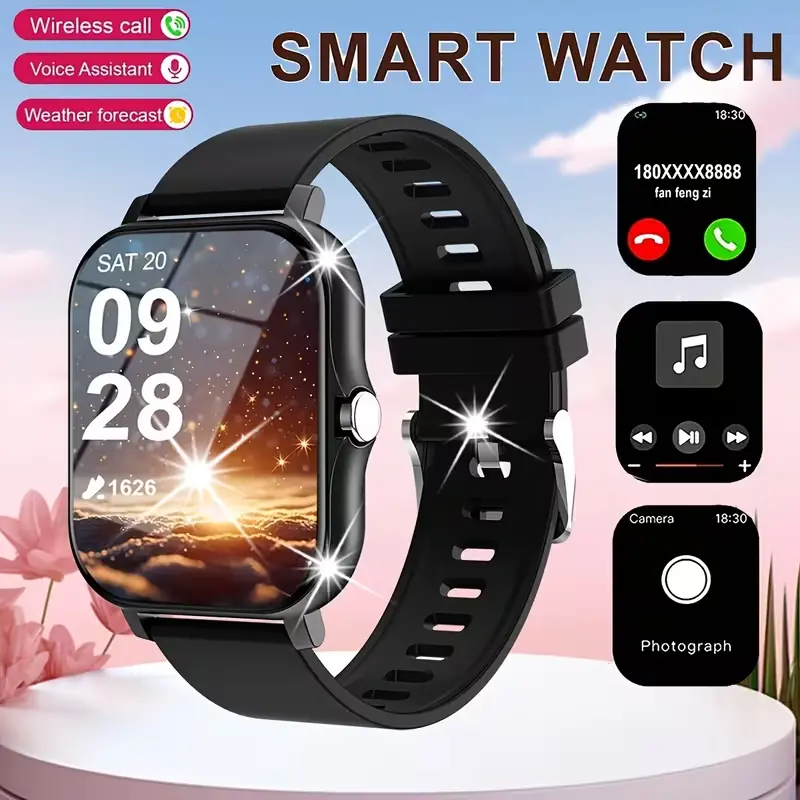Summervi 2026 Multifunctional Full-Touchscreen Smartwatch for Men-Women - Wireless Bluetooth Wearable with Call Reception, Text Push, Weather Updates, Stopwatch, Timer, Alarm, Camera Remote, Music Control