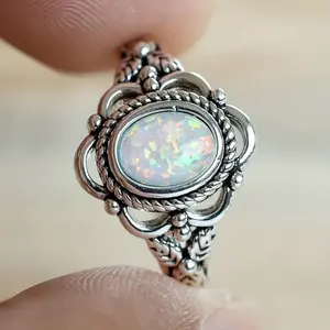 Vintage Silver Opal Stone Ring, Women Parties And Daily Casual Accessories, Perfect For Anniversaries And Special Occasions, Party Gift