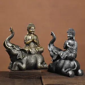 Buddha Riding Elephant Resin Statue, Home Office Meditation Room, Zen Atmosphere & Good Luck Charm, Unique Artwork Gift Idea, Religious Decoration
