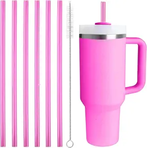 Replacement Straw Compatible with Stanley Quencher 40 oz,30 oz Tumbler, 12 inch Extra Long Reusable Straws Plastic For 40 Oz Cup,Dark Pink-6 Pack
