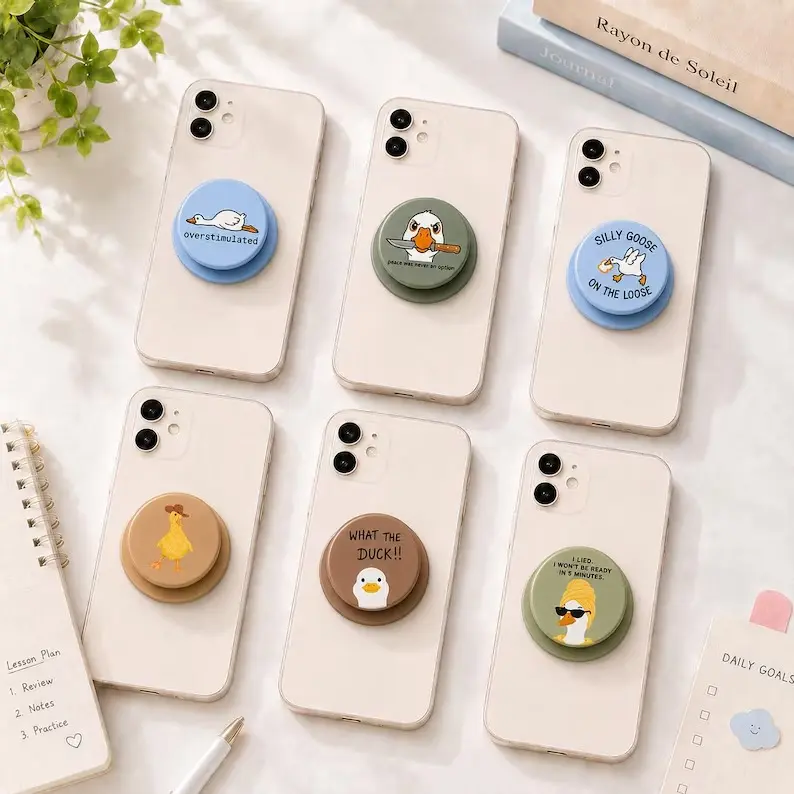 Cute Funny Goose Duck Meme Magnetic Phone Grip for MagSafe iPhone Cases Glossy Flat 2D Printed Phone Holder Desk Stand Removable Phone Socket Gift for Friends