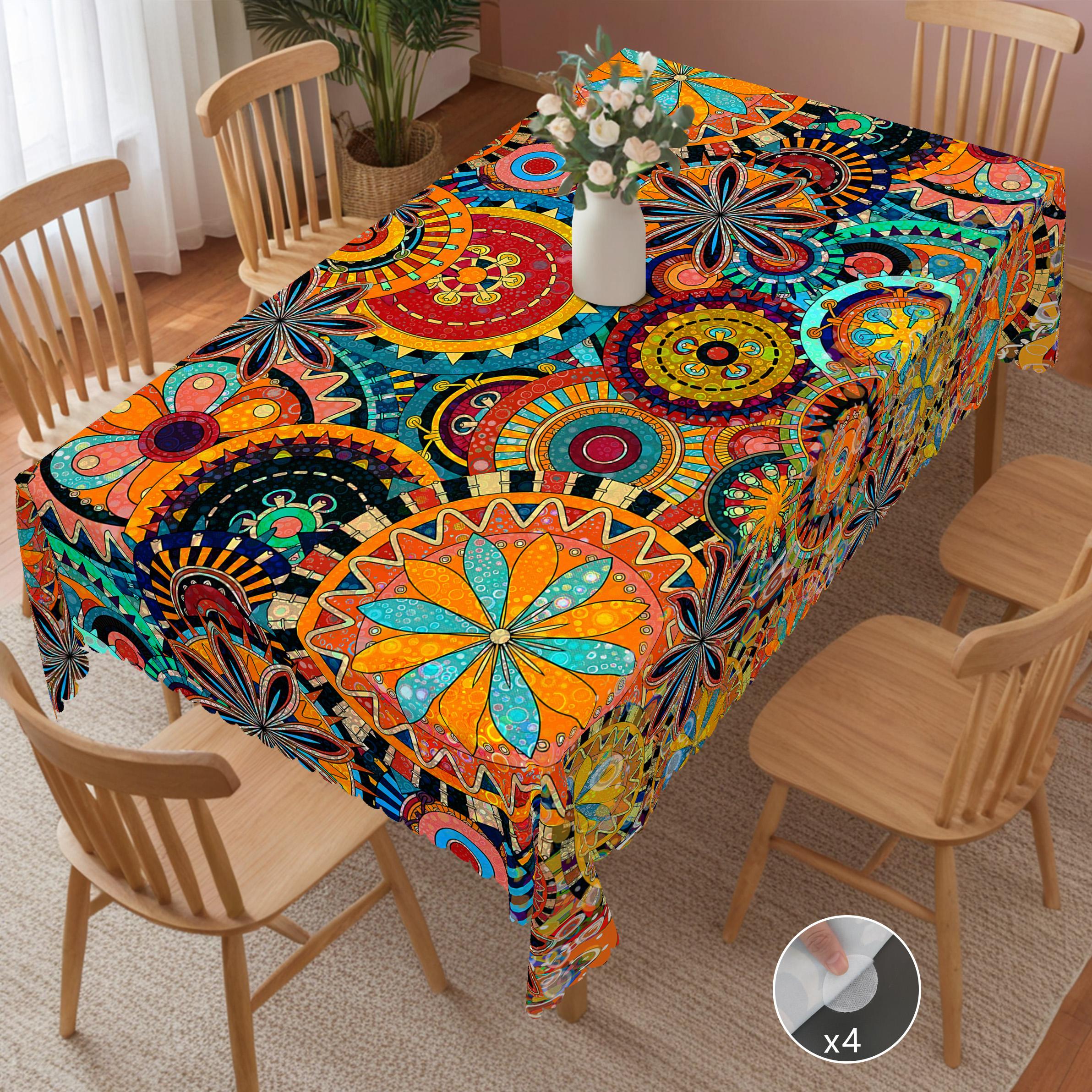 PLUMLIK Vibrant Boho Tablecloth, Colorful Retro Bohemian Round Rectangle Tablecloth, Exotic Style Decoration for Outdoor Indoor, Suitable for Farmhouse Courtyard Thanksgiving Day Christmas Party, Daily Holiday Kitchen Restaurants, Home Dorm Accessories PLUMLIK Vibrant Boho Tablecloth, Colorful Retro Bohemian Round Rectangle Tablecloth, Exotic Style Decoration for Outdoor Indoor, Suitable for Farmhouse Courtyard Thanksgiving Day Christmas Party, Daily Holiday Kitchen Restaurants, Home Dorm Accessories