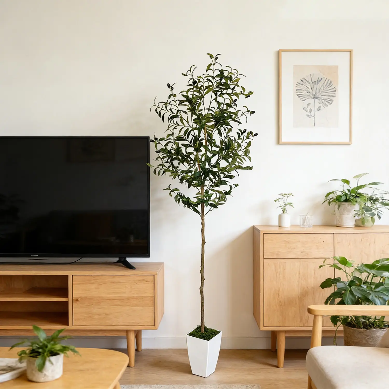 1Pcs 1.4-1.8m Artificial Olive Tree, Nordic Style Home Decor, Living Room, Entrance, Balcony, Courtyard, Office, Hotel, Coffee Shop, Artificial Potted Plant