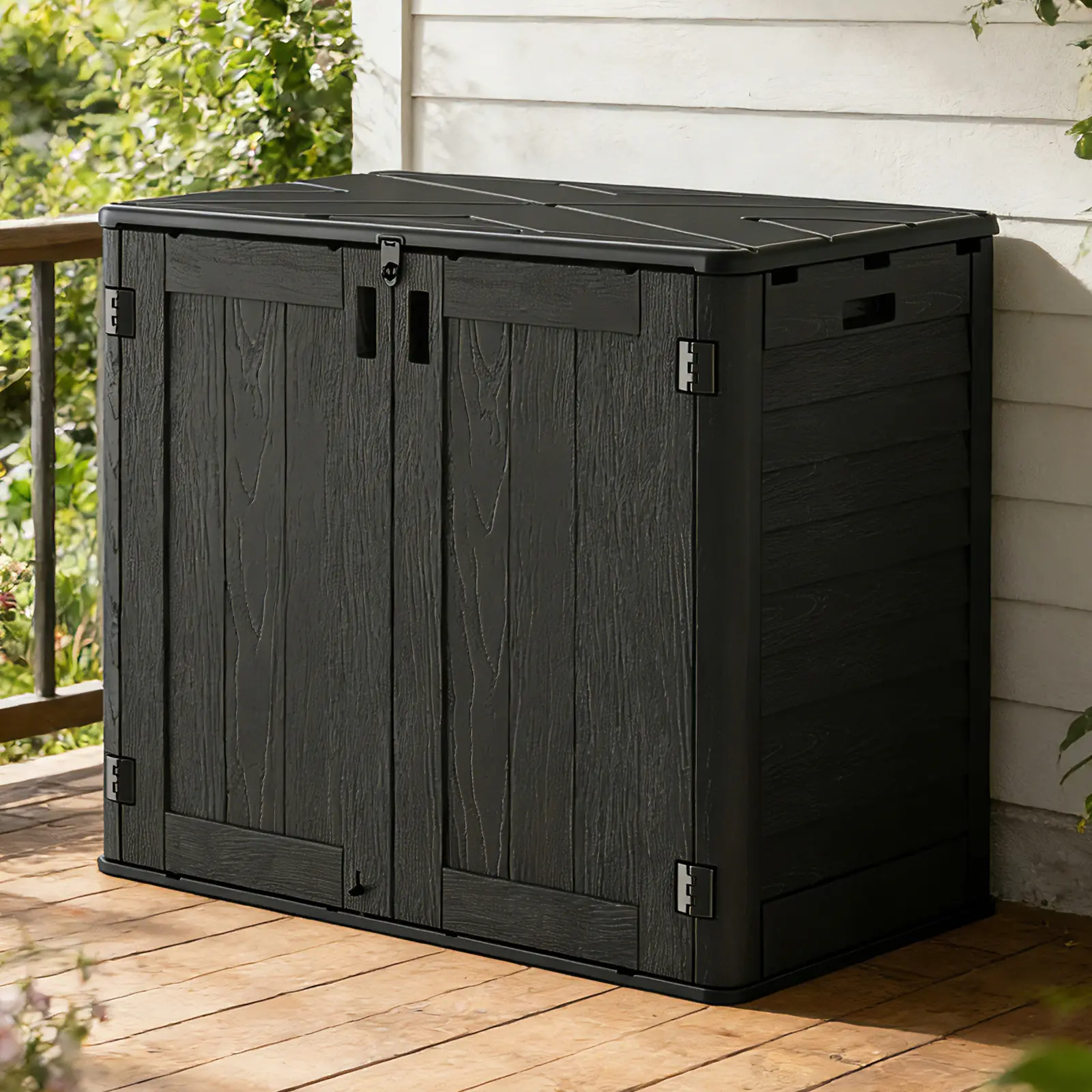 IWDOO 30 Cu Ft Lockable Horizontal PE Plastic Outdoor Storage Shed - Rustproof Outdoor Storage Box, Sun Protection, Flat Top, Weatherproof Garden Building, 47.64x26.77x42.13in, Assembly Required, Backyard/Patio Cabinet, Lockable Cabinet