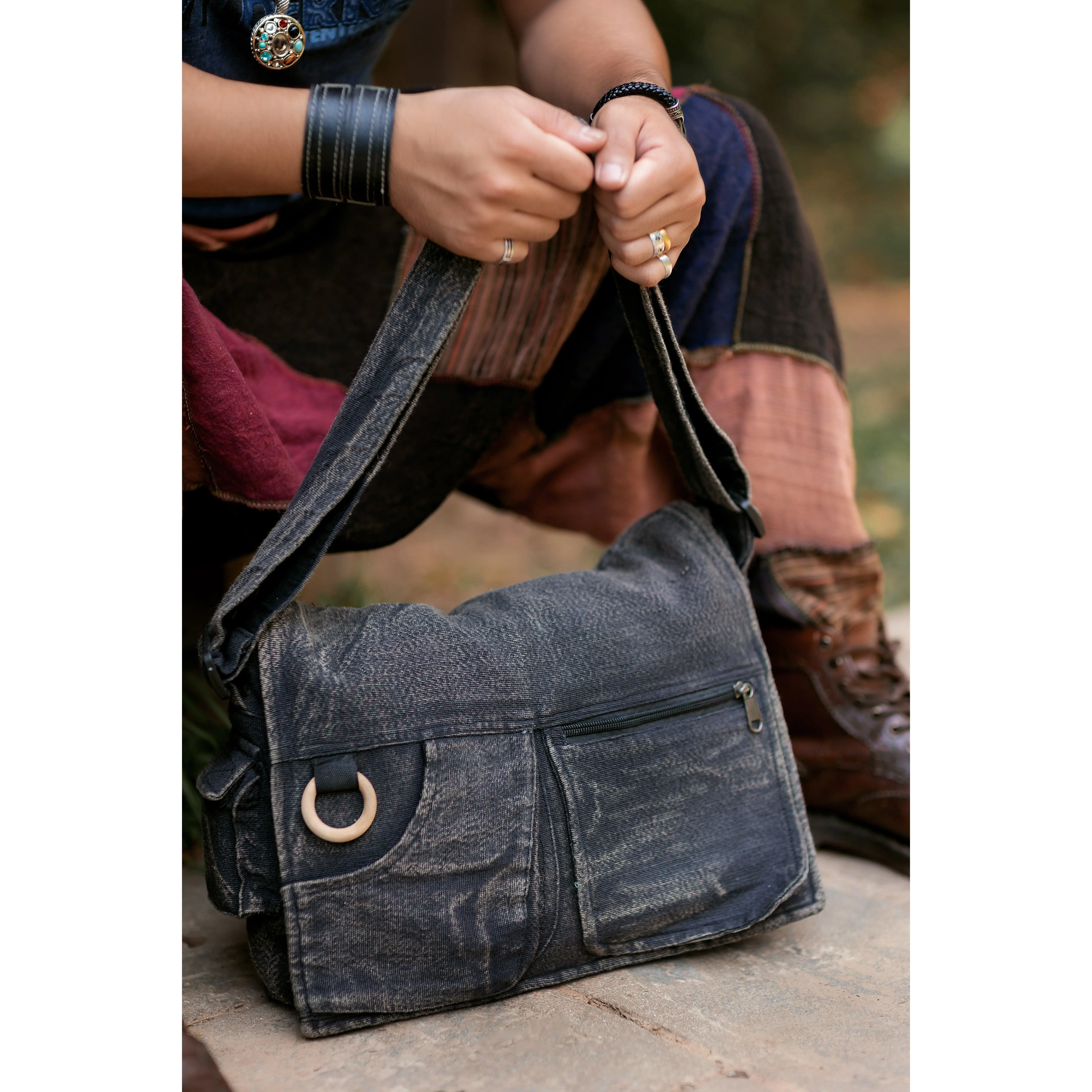 Koshi Stone-Washed Laptop Messenger Bag