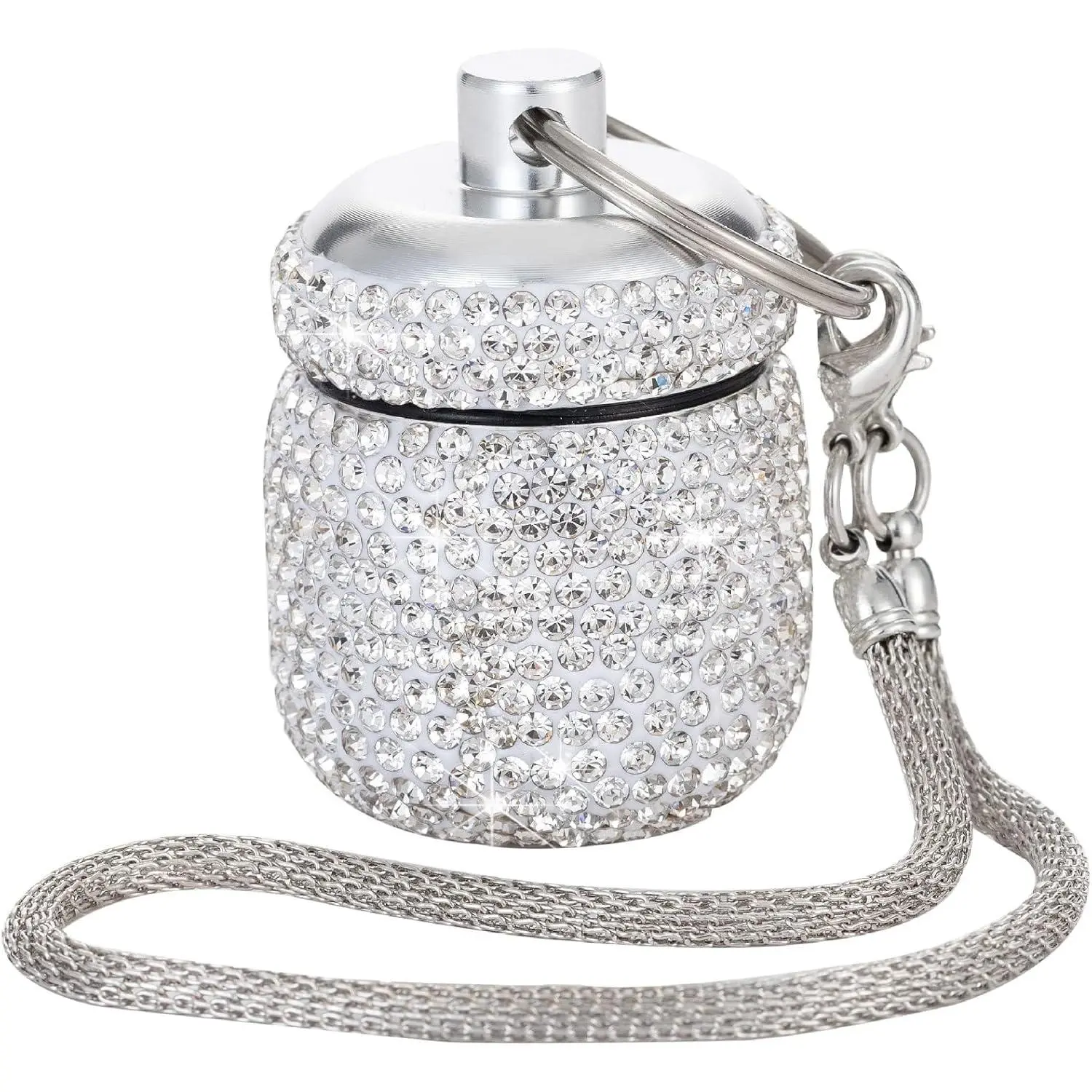 Z-NKL54  Pill Keychain Container Waterproof Portable Small Pill Box Case Ring Holder for Jewelry Keychain Pill Holder Bling Medicine Organizer for Vitamin Supplement(Silver)