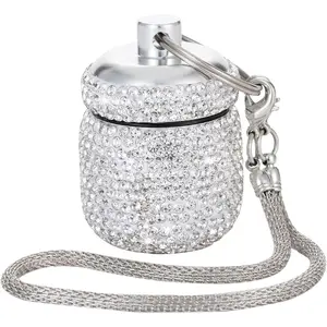 Z-NKL54  Pill Keychain Container Waterproof Portable Small Pill Box Case Ring Holder for Jewelry Keychain Pill Holder Bling Medicine Organizer for Vitamin Supplement(Silver)